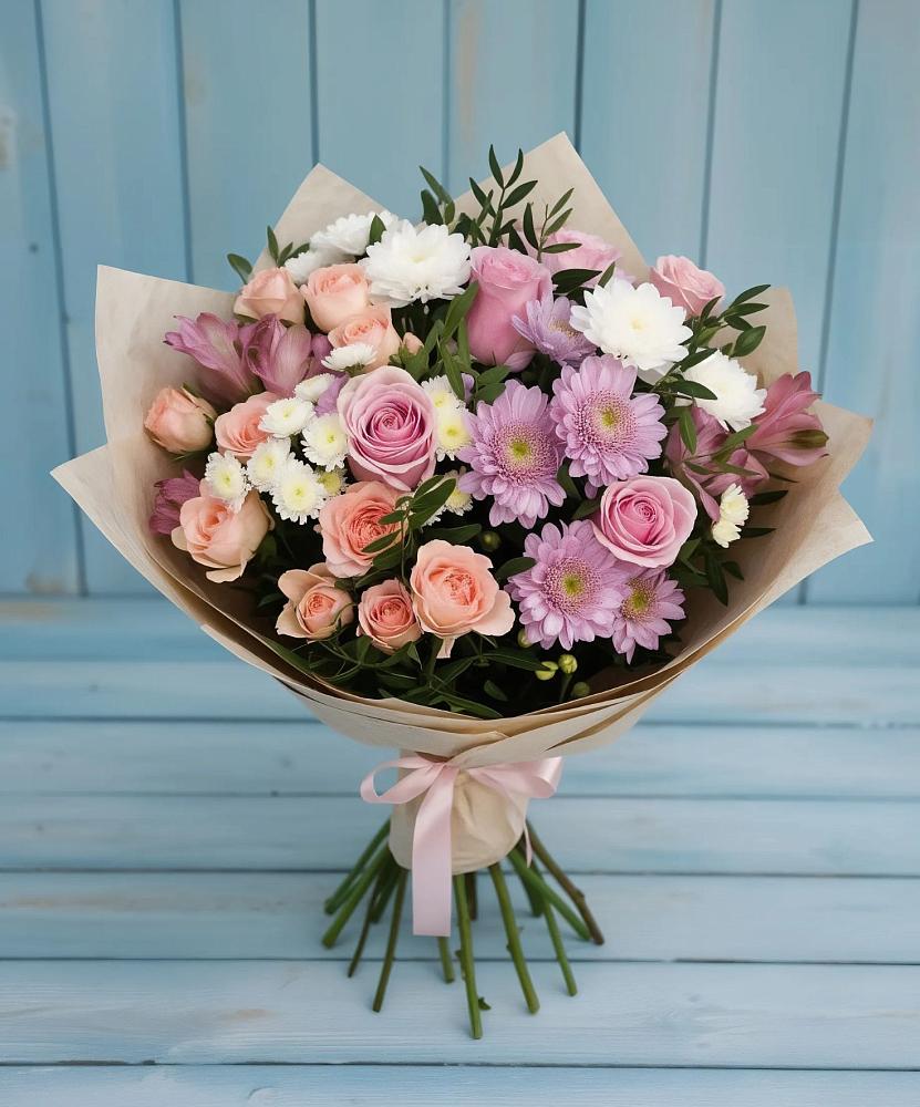 Букет цветов из: Хризантемы, Розы и Альстромерии в Сургуте