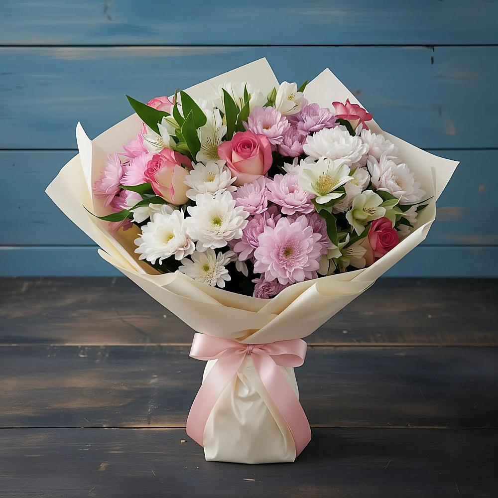 Букет цветов из: Хризантемы, Альстромерии и Розы в Сургуте